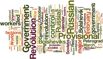 display of words that all have to do with Russian Revolution