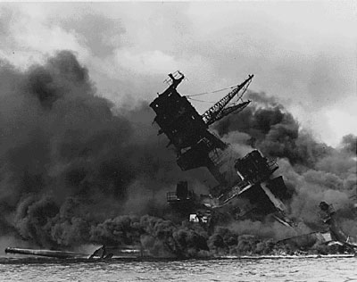 USS Arizona burning at Pearl Harbor 1941