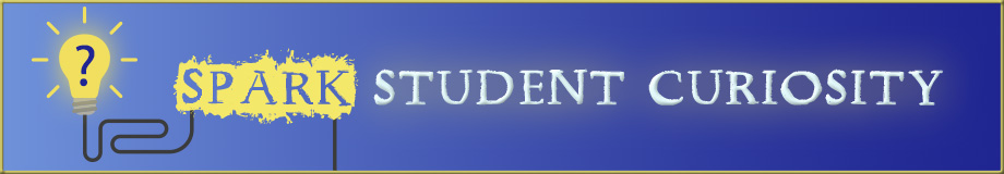 blue spark student curiosity banner with lightbulb
