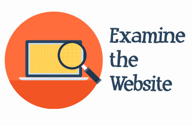 graphic of a magnifying blass and a laptop with the text 'Examine the website' 
