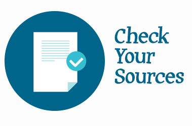 graphic of a paper with a checkmark and the text 'Check your sources'